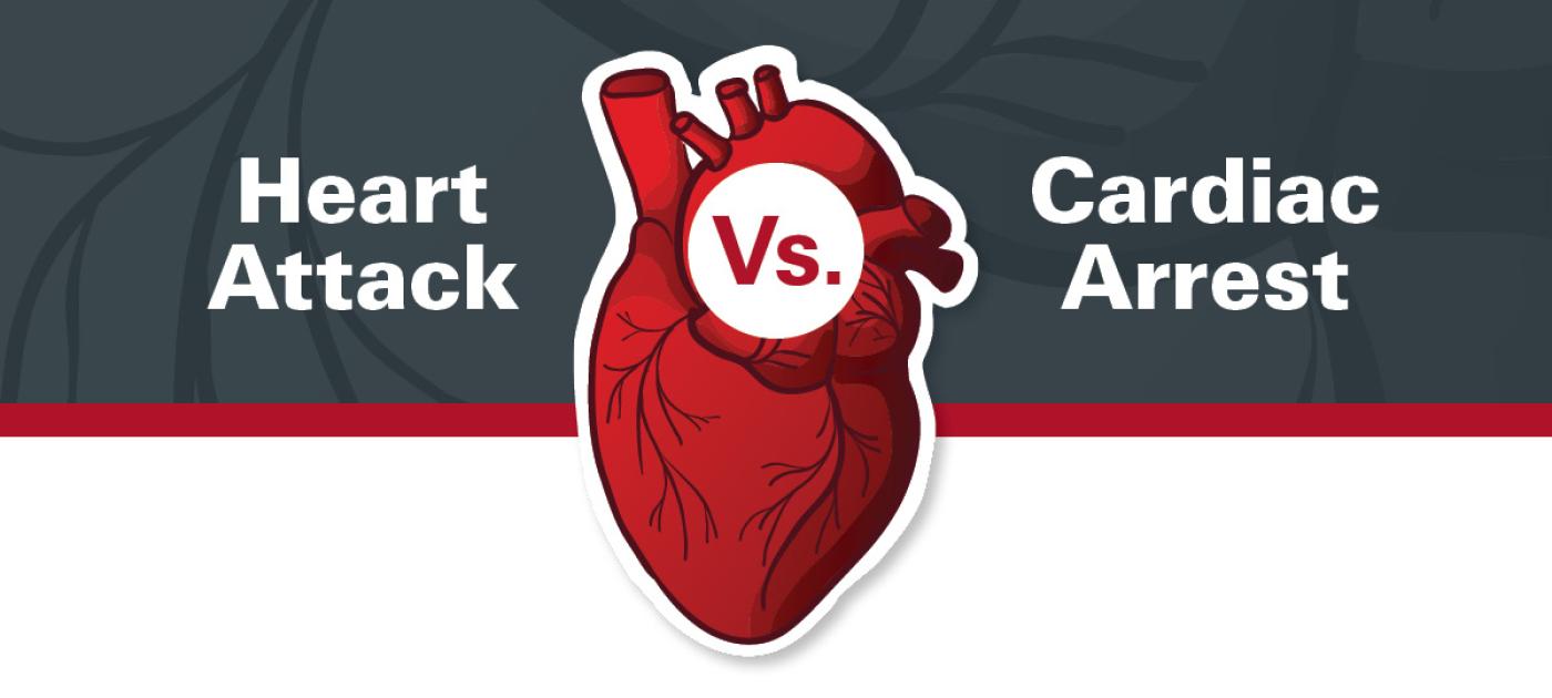 Graphic that says "Heart attack vs. Cardiac arrest"