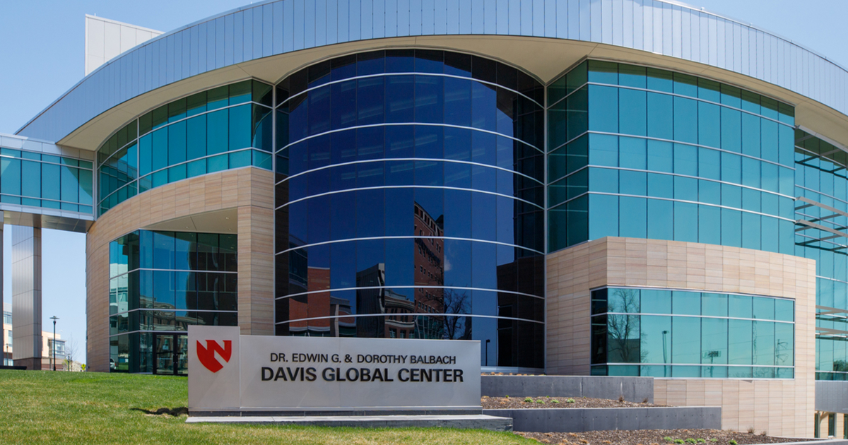 Photo of the outside of the Dr. Edwin G. & Dorothy Balbach Davis Global Center, where the National Quarantine Unit is located, on the Nebraska Medical Center campus.