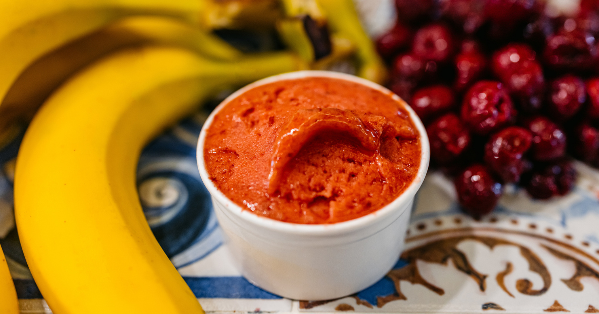 Bananas, red ice cream and cherries