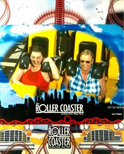 Courtney Hutchison enjoys a rollercoaster ride in Las Vegas with her mother