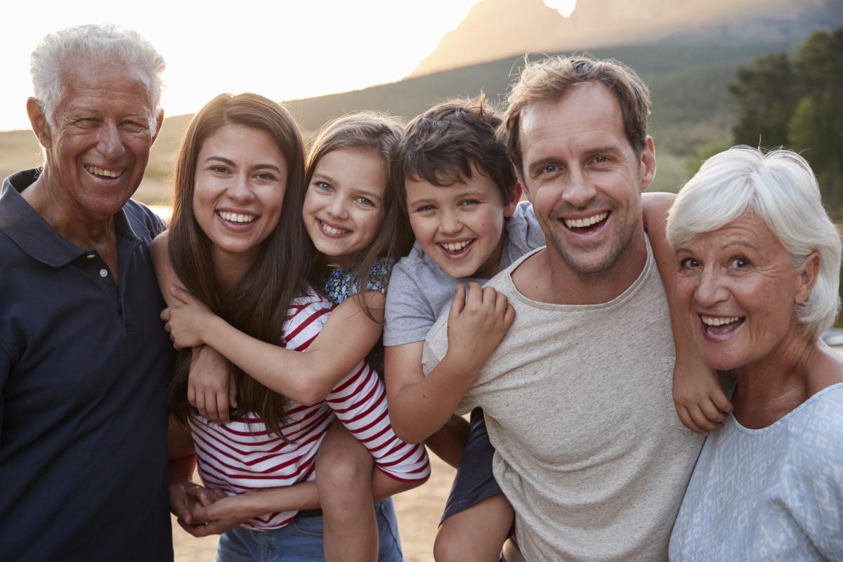 Grandparents, parents, girl and boy