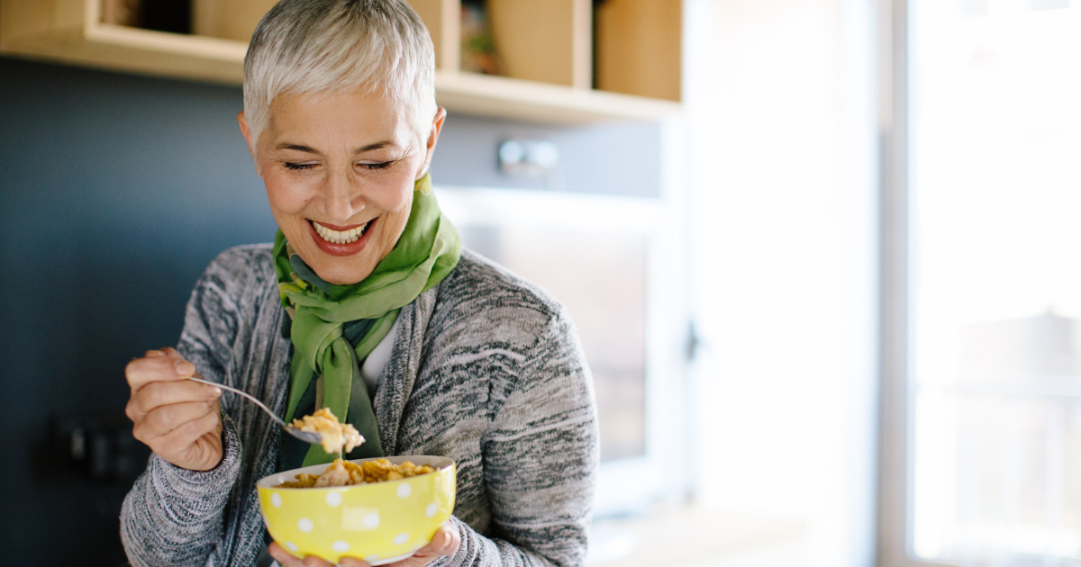 Woman eating cereal