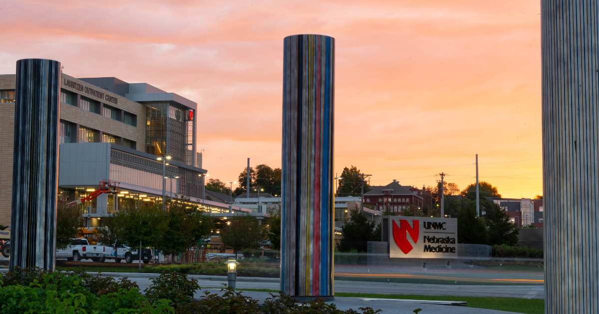 Sunset shot of Nebraska Medicine campus