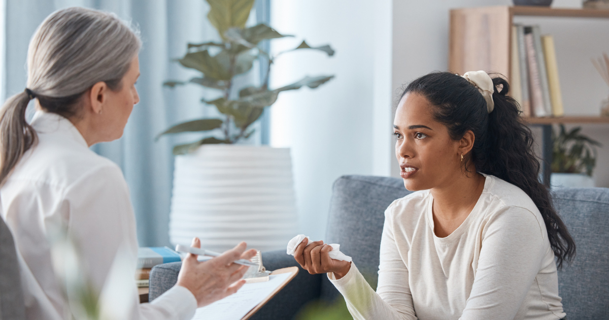 Woman talking to therapist