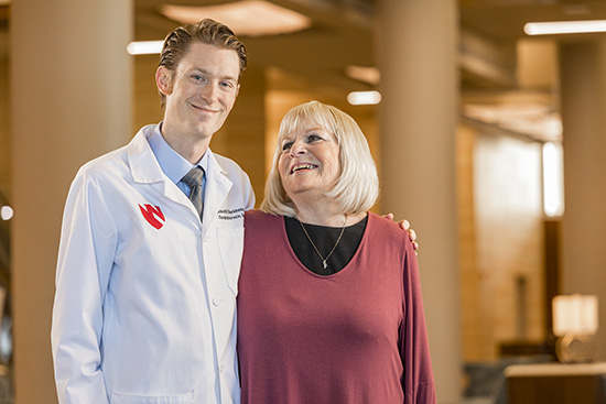 Cardiothoracic Surgeon David Berkheim, MD, left, with his patient, lung cancer survivor Kathy Watson.