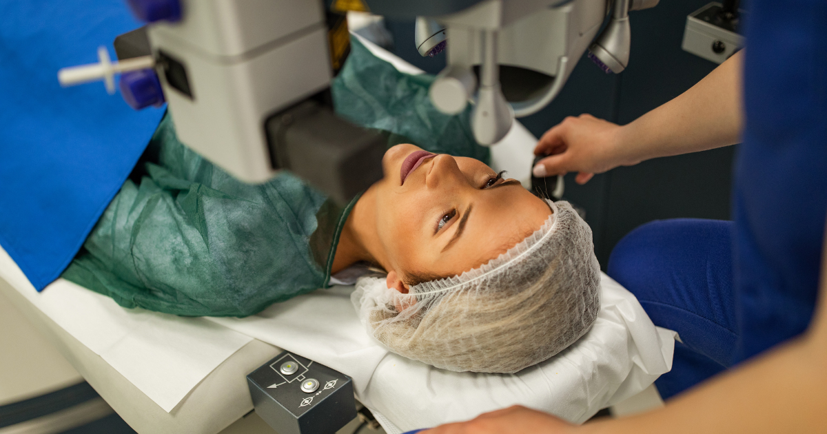 A picture of a woman getting laser eye surgery