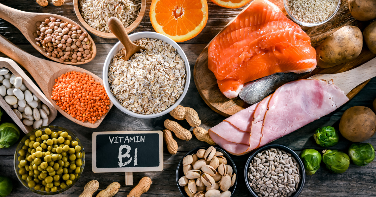 Composition with food products rich in thiamine or vitamin B1