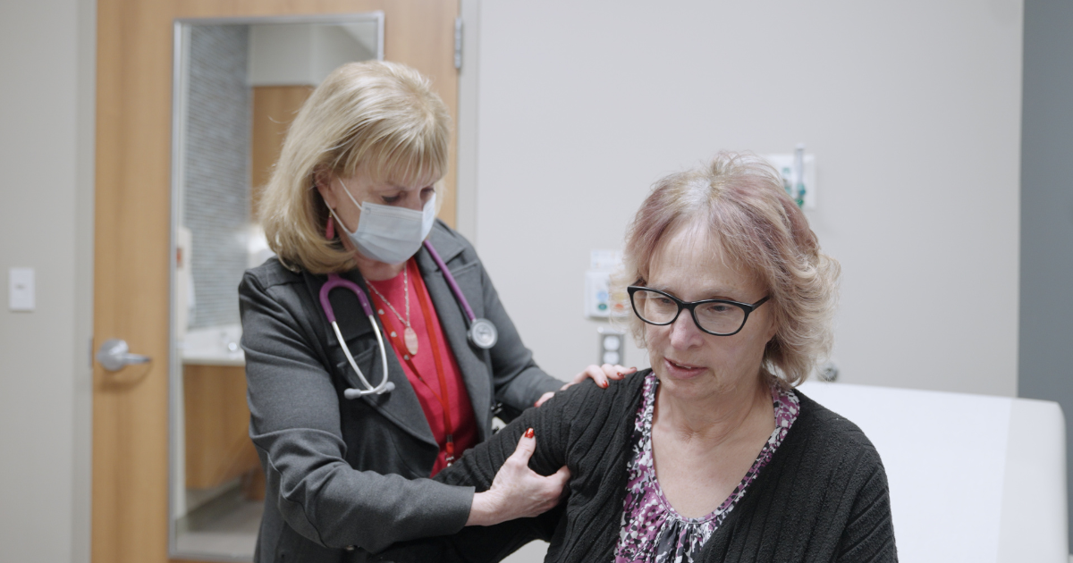 Patient Christine Vauthrin and Dr. Julie Vose