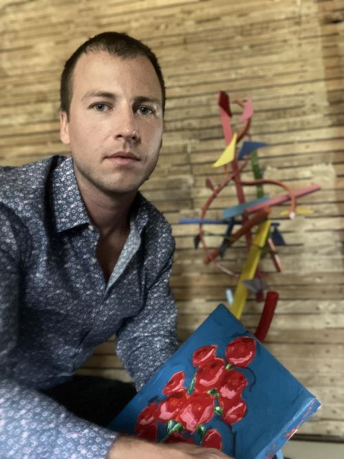 Frank with sculpture