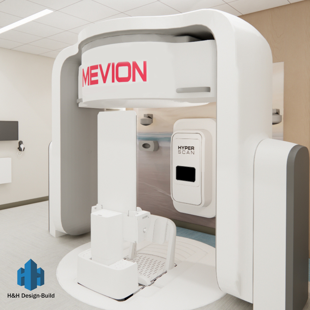 3d rendering of proton therapy machine