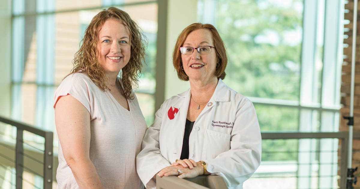 Kerry Rodabaugh, MD, with cervical cancer patient Jackie Frum.