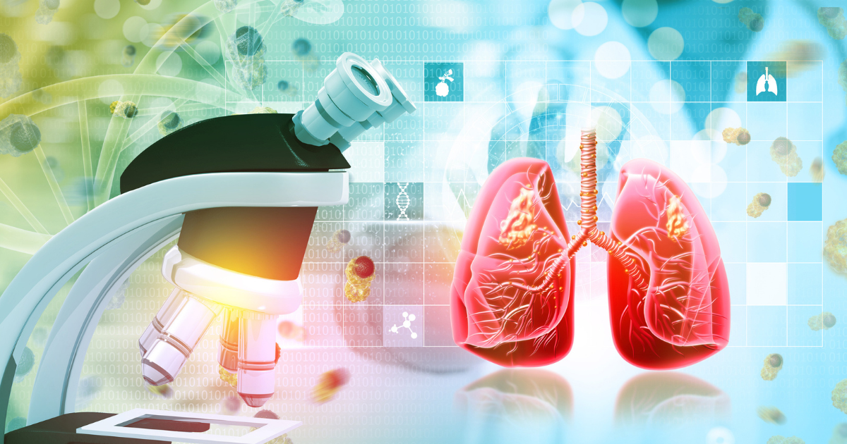 Medical illustration of a microscope and the lungs