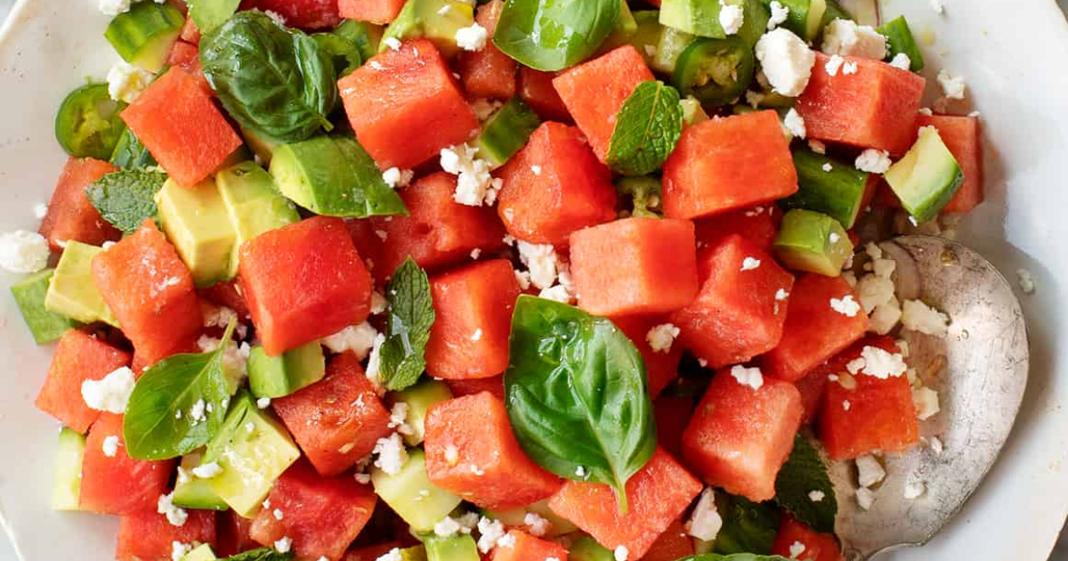 Close up of watermelon salad