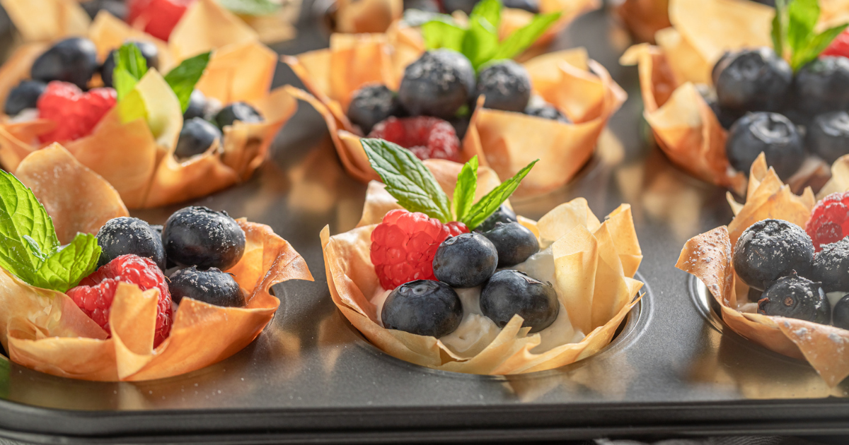 Phyllo cups filled with mixed berries