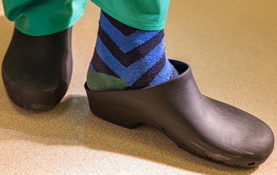 One of our surgeons sporting his autoclavable shoes he wears in the OR