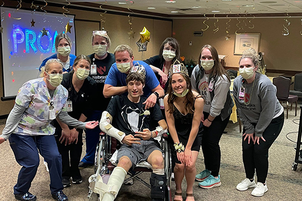 Austin Roberts missed the chance to take his girlfriend, Hannah Carlyle, to prom. So our Child and Family Development team put together a party complete with a decorations, a dance floor, corsages, a photo booth and snacks—including Austin’s favorite: Cosmic Brownies!