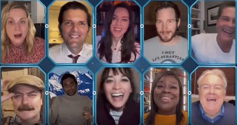 Parks and Rec cast meet on a zoom call