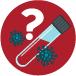 An icon of a question mark next to a test tube and some germs. 
