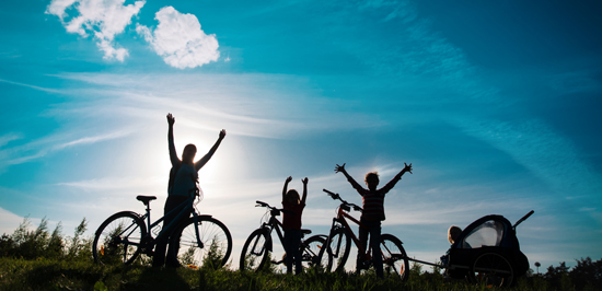 picture of a family bicycling