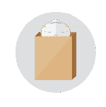 An illustrated brown paper bag with a N95 mask peeking out the top.