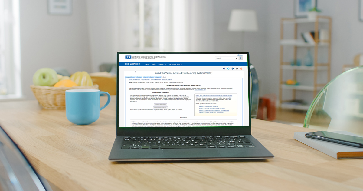 Vaccine Adverse Event Reporting System (VAERS) on laptop