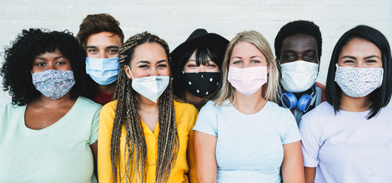 picture of a group of young adults in face masks