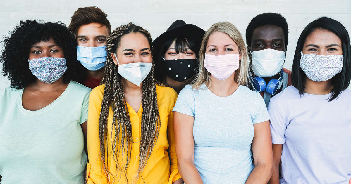 picture of a group of young adults in face masks