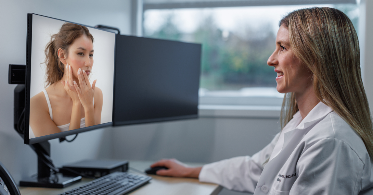 Dermatologist consulting with patient over video