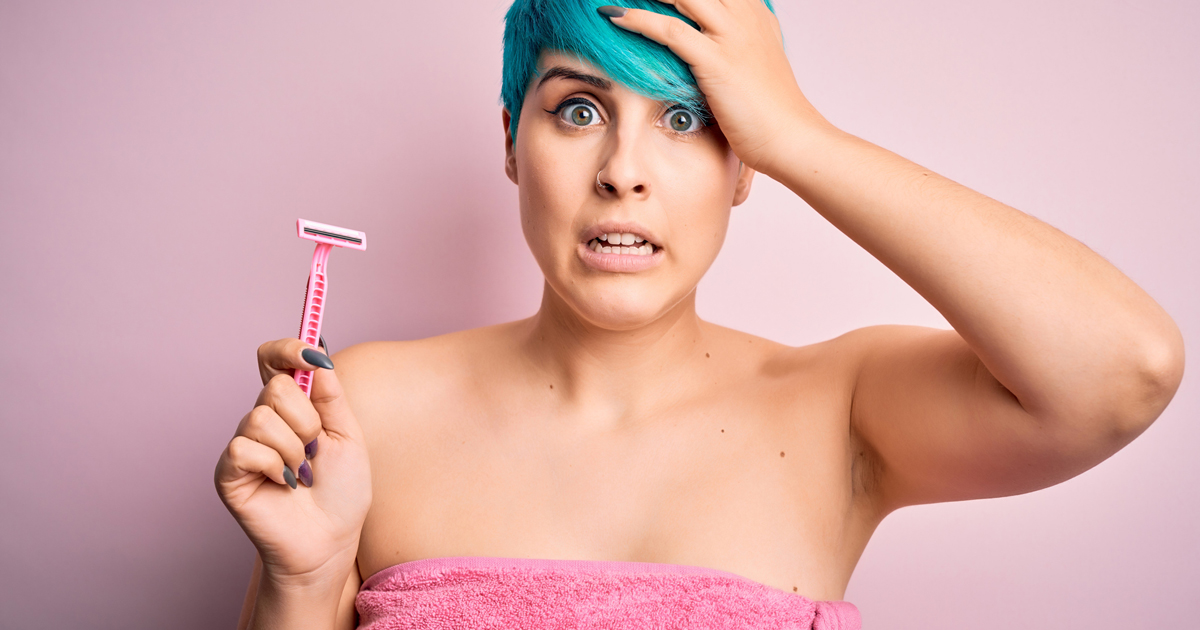 Funny picture of woman holding a razor