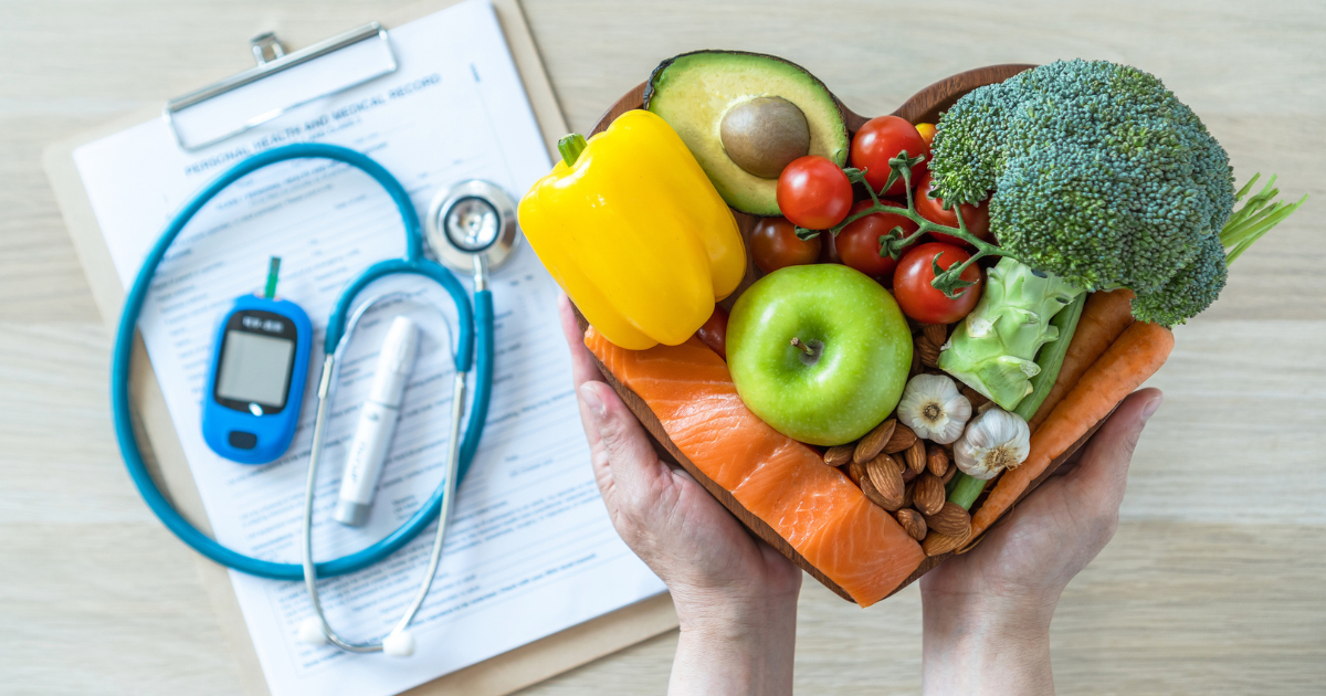 Heart-shaped plate of fruit and vegetables