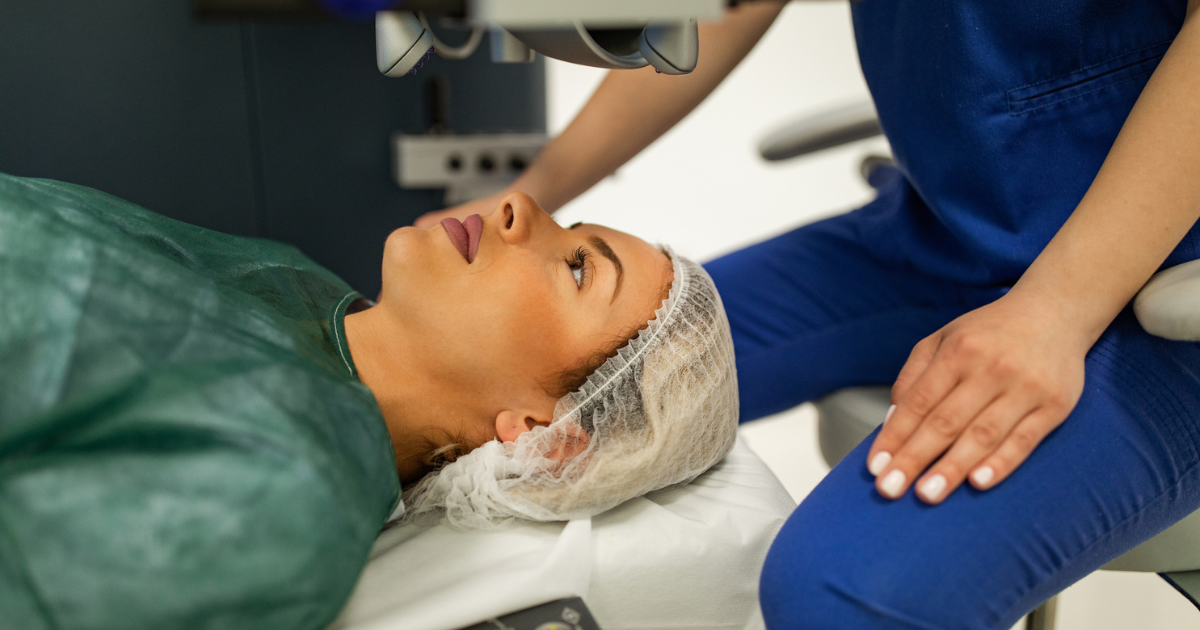 Woman getting laser eye surgery