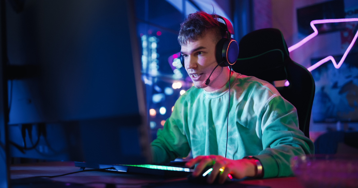 Man playing video games on computer
