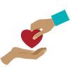 Two illustrated hands exchanging a red heart.