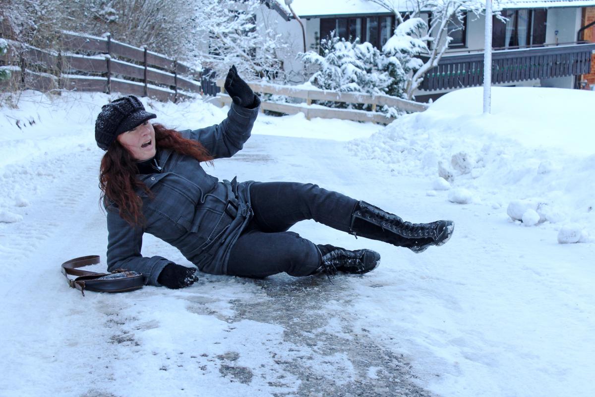 Woman slipping on ice