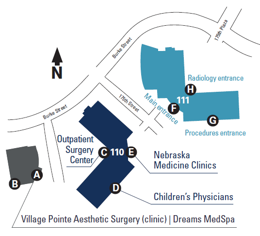 A map of Nebraska Medicine Village Pointe Health Center