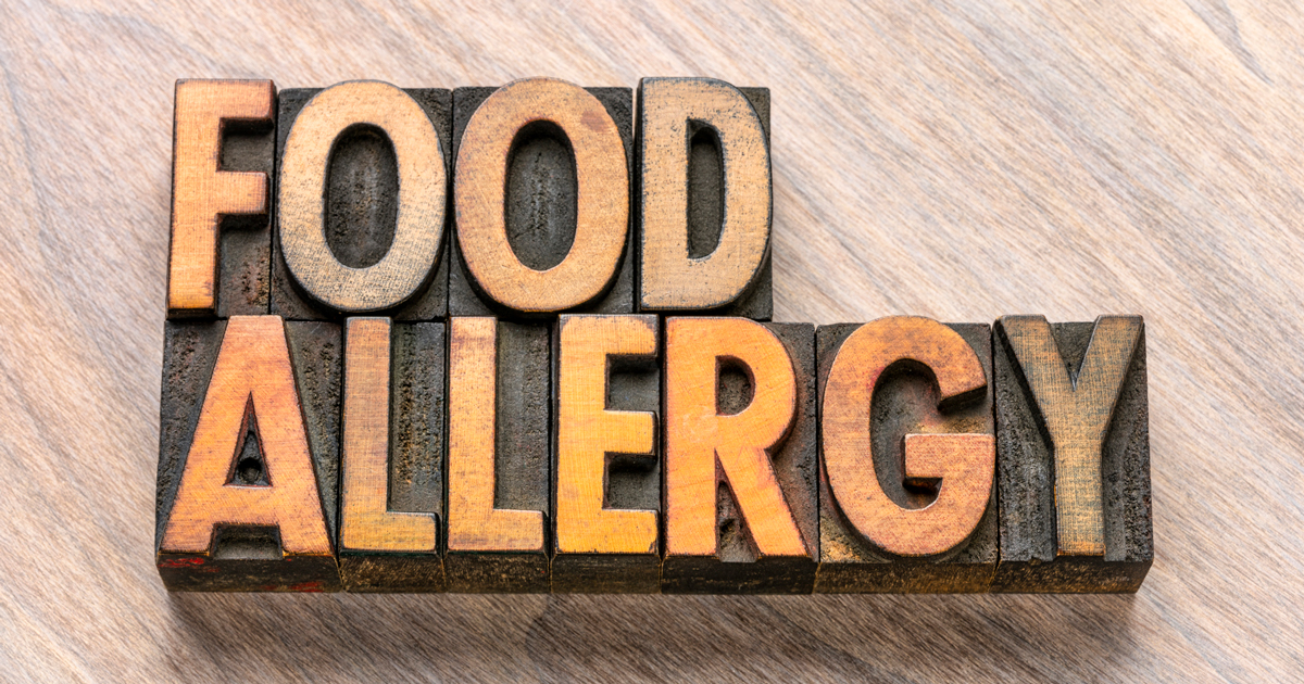 Graphic that says 'food allergy' in block letters