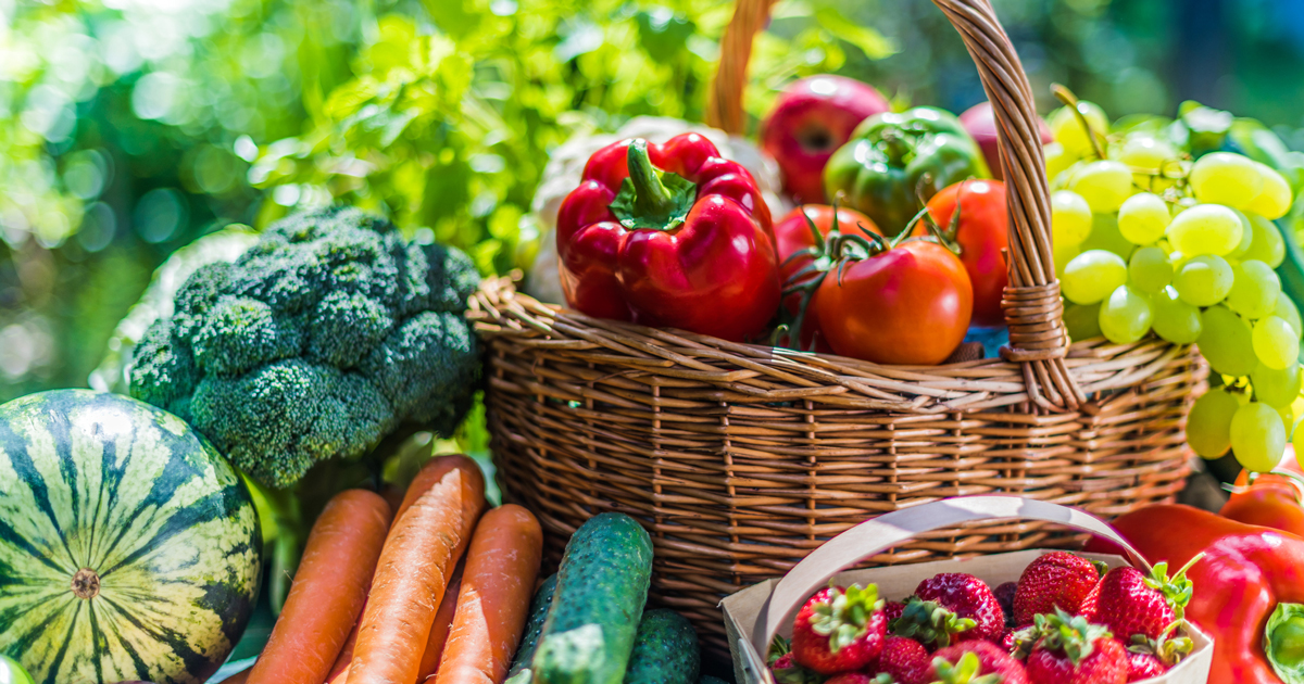 Basket full of fruits and vegetables