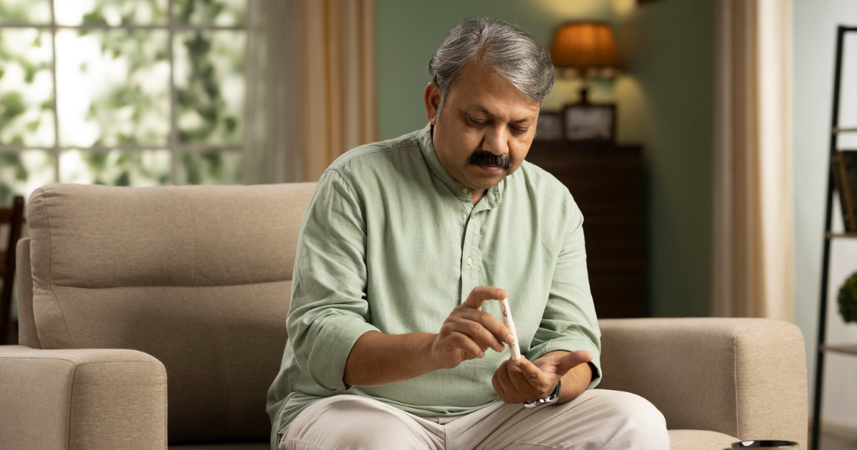 Man taking his blood sugar