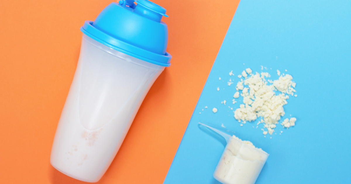 Protein shake bottle and powder