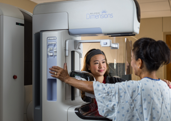 Woman getting a mammogram