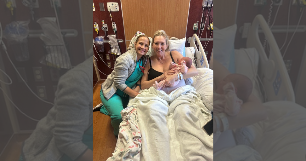 Patient Desireè Parker, daughter Zola, and midwife Kate Scott