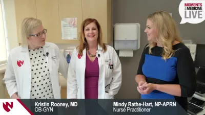 Video still of Kristin Rooney, MD, left, Mindy Rathe-Hart, NP-APRN and Kayla Thomas-Haire, host. 