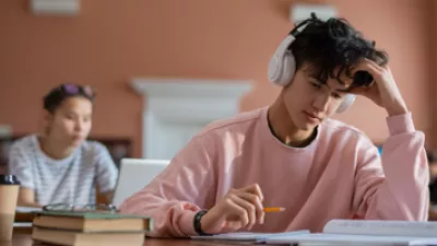 picture of a teenager studying