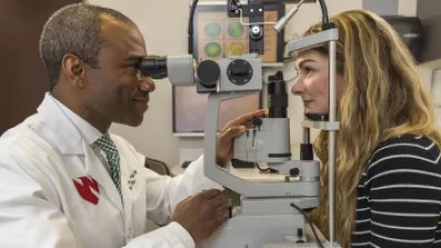 Woman receiving an eye exam
