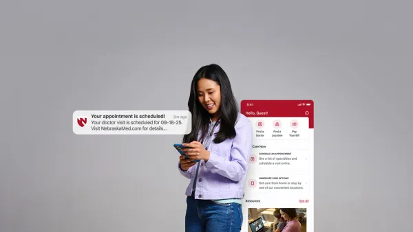 Woman using Nebraska Medicine app