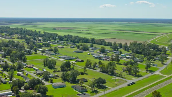 Aerial View of Vacherie, Louisiana Rural Community and Agricultural Fields