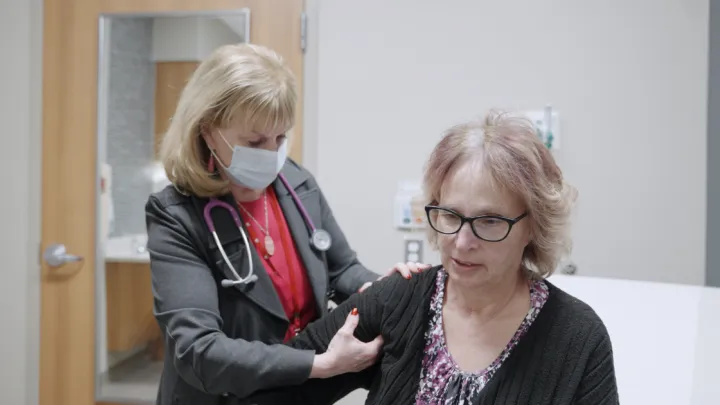 Patient Christine Vauthrin and Dr. Julie Vose