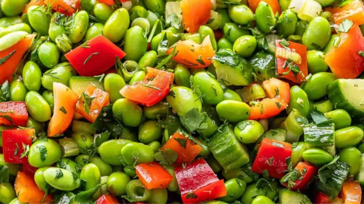 Close up of edamame salad