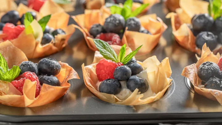 Phyllo cups filled with mixed berries