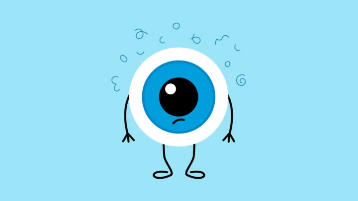 Cartoon eye with squiggles floating above